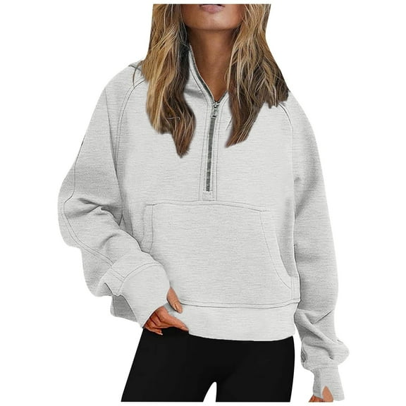 EDFBUYKRS Female Long Sleeve Hoodie Women's Half Zip Hoodie Loose Fit Quarter Pullover Top Everyday Comfort Winter Casual Long Sleeve Yoga Sweatshirt with Hood M