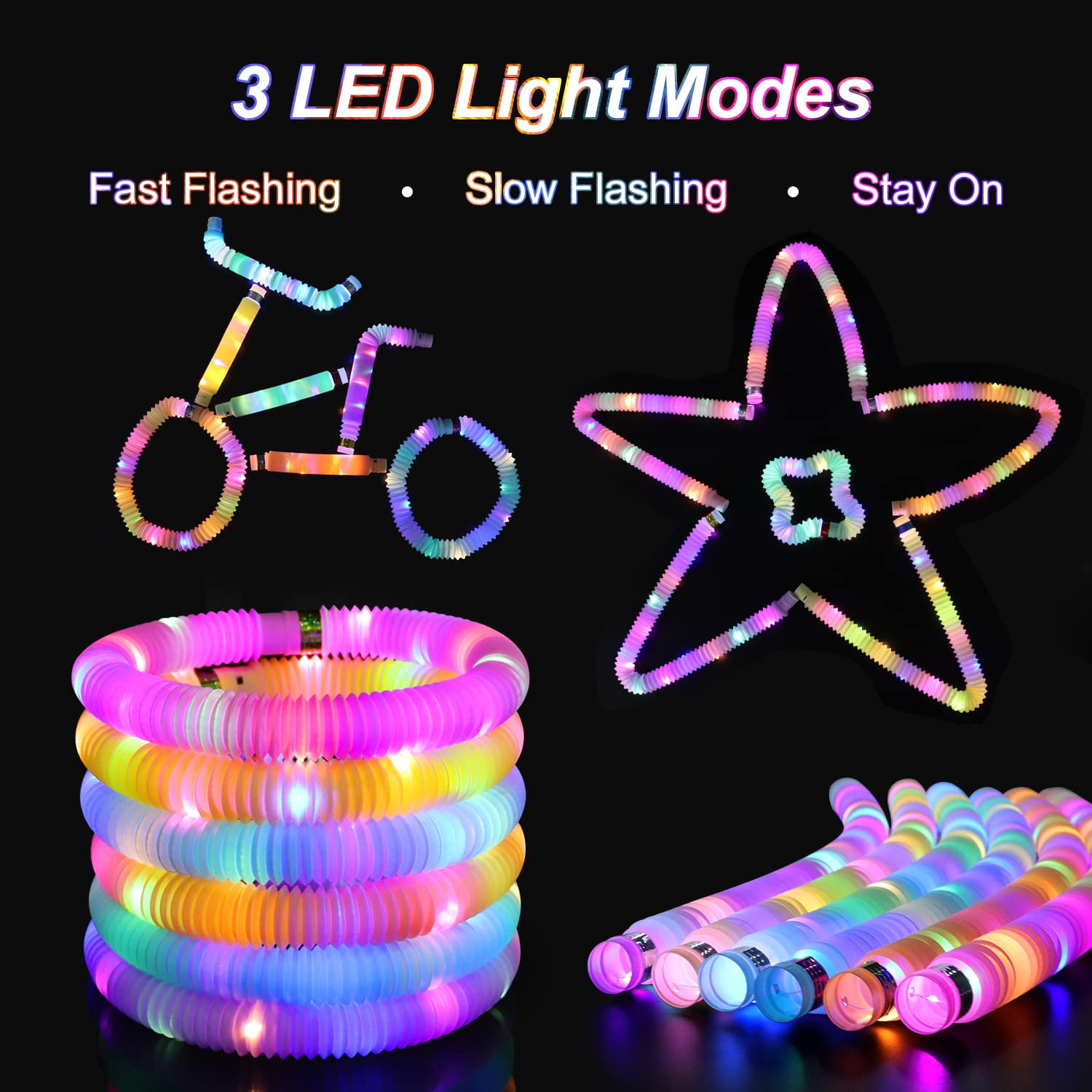 YUNOVA Light Up Pop Tubes Party Pack (24 Count) - Extra Large Glow Sticks for Night Events, Bulk Sensory Toys for Kids Ages 4-12, Birthday Return Gifts & Campfire Party Decor Supplies