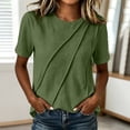 thumbnail image 5 of ClodeEU Women's Crew Neck Short Sleeve Ruched T-Shirt,Casual Fitted Solid Basic Top Army Green,Women's Plus L, 5 of 7