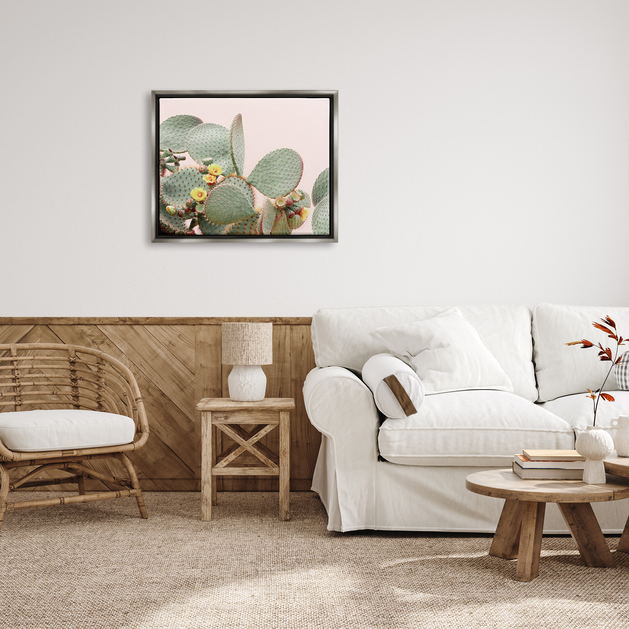 Stupell Industries Cactus Flowers on Pink Botanical & Floral Photography Gray Floater Framed Art Print Wall Art, 31 x 25