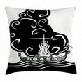 thumbnail image 1 of Nordic Throw Pillow Cushion Cover, Abstract Artwork of a Viking Chief Being Burned on a Longboat Norse Mythology, Decorative Square Accent Pillow Case, 16 X 16 Inches, Black and White, by Ambesonne, 1 of 2