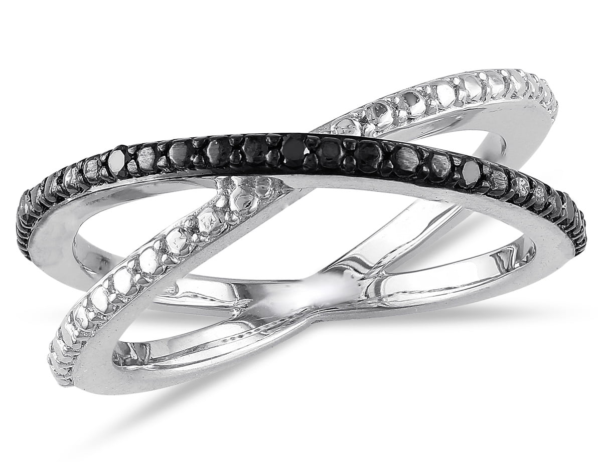 Black Diamond Criss Cross Ring in Sterling Silver