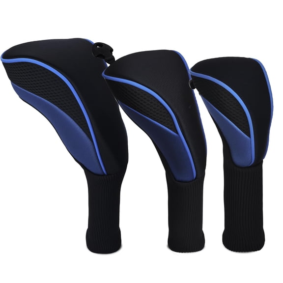 Golf Club Head Covers Set (3 Pieces) for Fairway Woods, Driver, and Hybrids - Long Neck Mesh Design with Interchangeable 3/4/5/6/7/X Number Tags - Golf Accessories for Men and Women