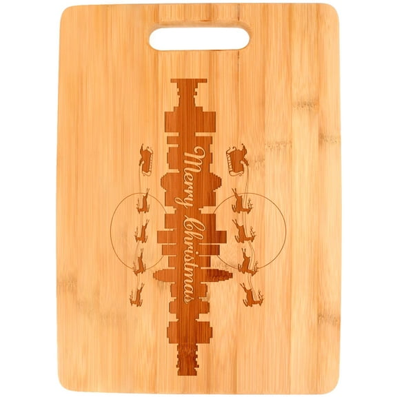 ThisWear Christmas Themed Party Decorations Santa Flying Over Cityscape Merry Christmas Big Rectangle Bamboo Cutting Board