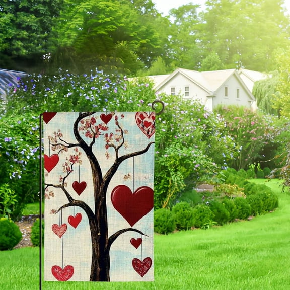 Garden Flag Sided Outside, Love Heart Tree Rustic Anniversary Wedding Yard Outdoor Flag