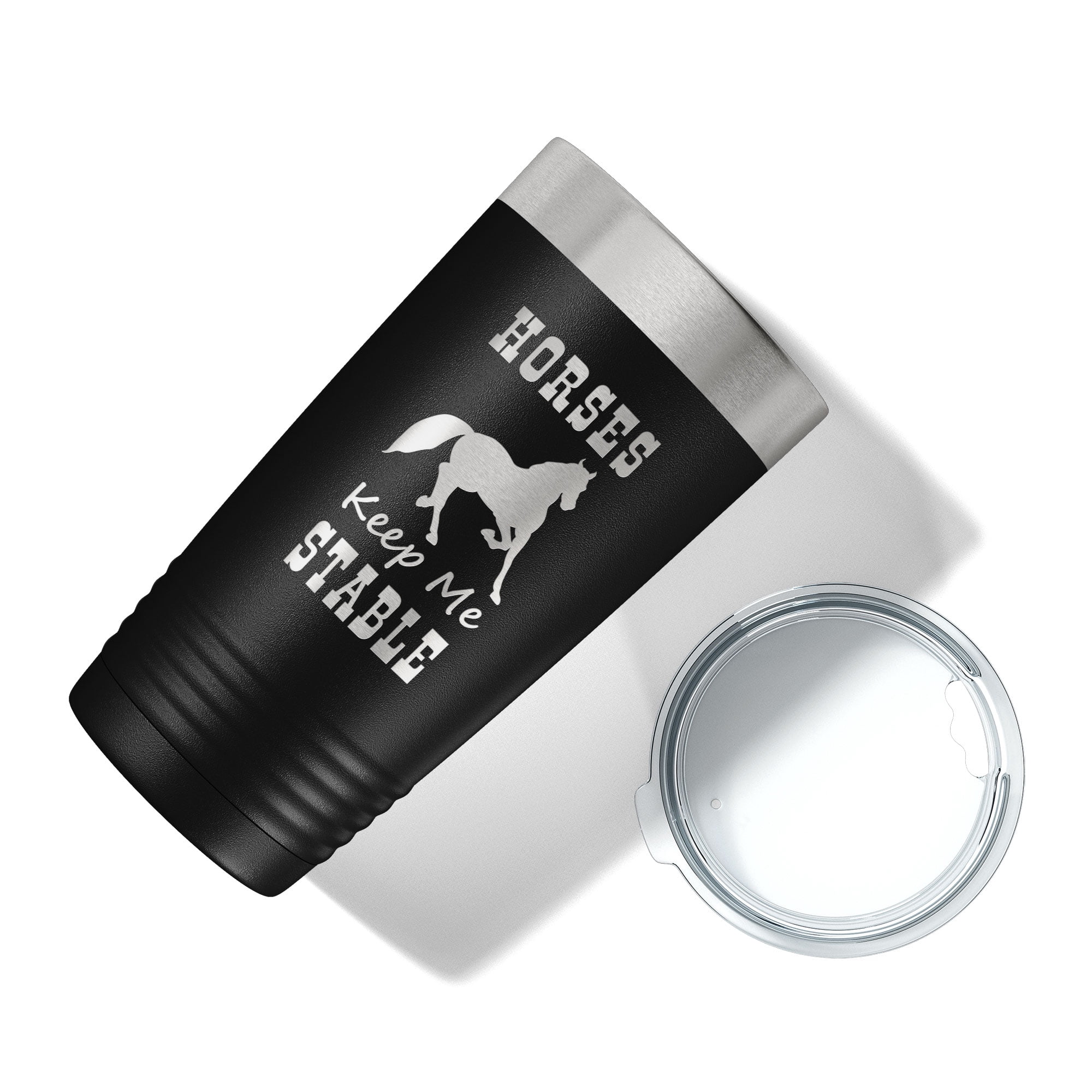 Horses Keep Me Stable Tumbler Horseback Rider Travel Mug Insulated Laser Engraved Equestrian Coffee Cup Gift 20 oz Black