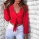 thumbnail image 5 of Womens Deep V Solid Color Lace-up Long Sleeve Backless Top Shirt Casual Beach Top New, 5 of 5