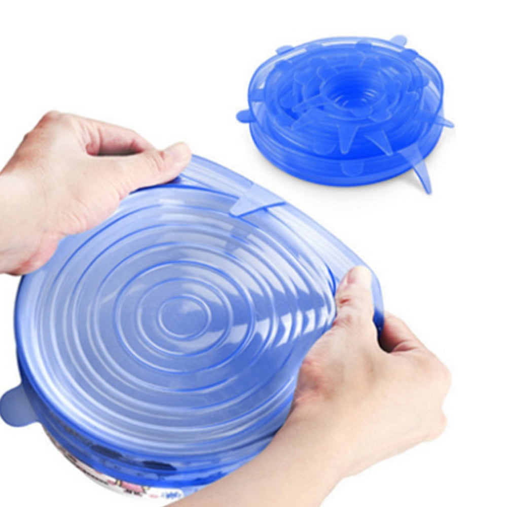 Set of 6 Food Storage Wrap Saver Bowl Covers Reusable Silicone Stretch Lids 