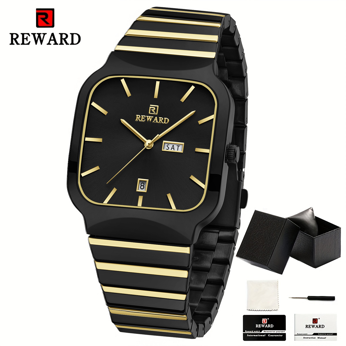 Watches Square Analog Quartz Stainless Steel Watches for Men Mesh Strap Waterproof Business Military Sport Wrist Watch with Date Reward