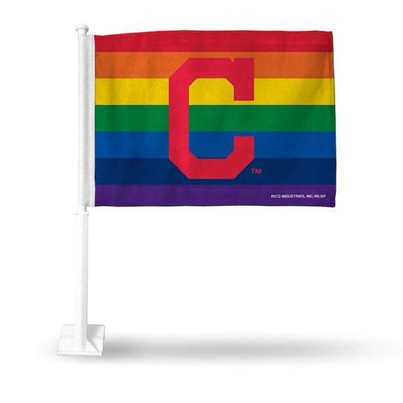 Cleveland Baseball Indians LGBTQ Gay Pride 14x19 Double Sided Window Mount Car Flag