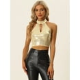 thumbnail image 4 of Top corto de lentejuelas para mujer Top de fiesta brillante con cuello halter recortado Oro XL, 4 of 6