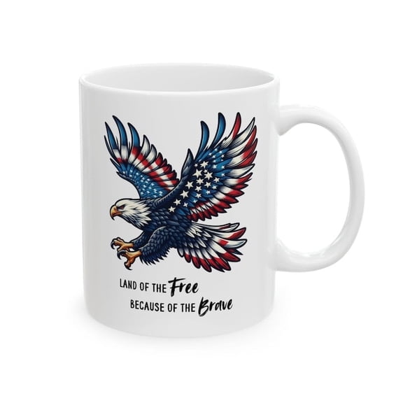 Patriotic Bald Eagle Coffee Mug, Red White Blue USA Ceramic Mug, American Freedom Appreciation Gift Cup