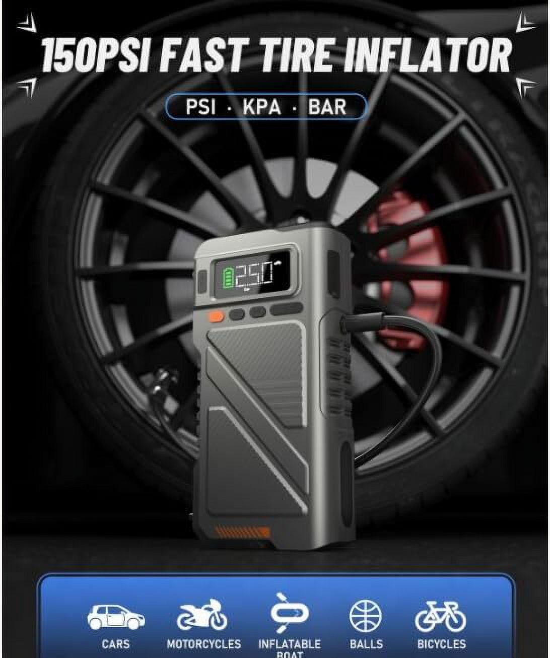 Pabulum 9000A Car Battery Jump Starter (for All Gas or up to 12L Diesel) Powerful Jumper Box with 150PSI Air Compressor and Smart Charger, 12V Vehicle Power Pack with Extended Cable and LED Light