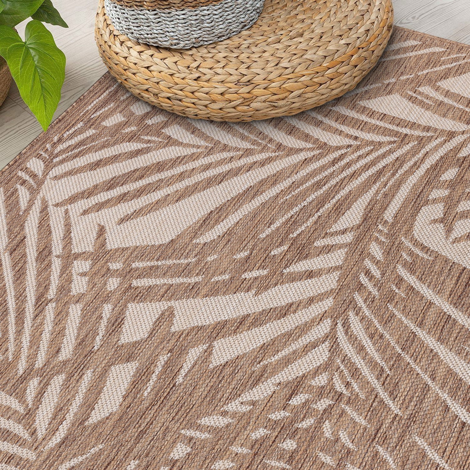 World Rug Gallery Contemporary Palm Leaf Textured Flat Weave Indoor/Outdoor Area Rug - BROWN 7'10"X10'