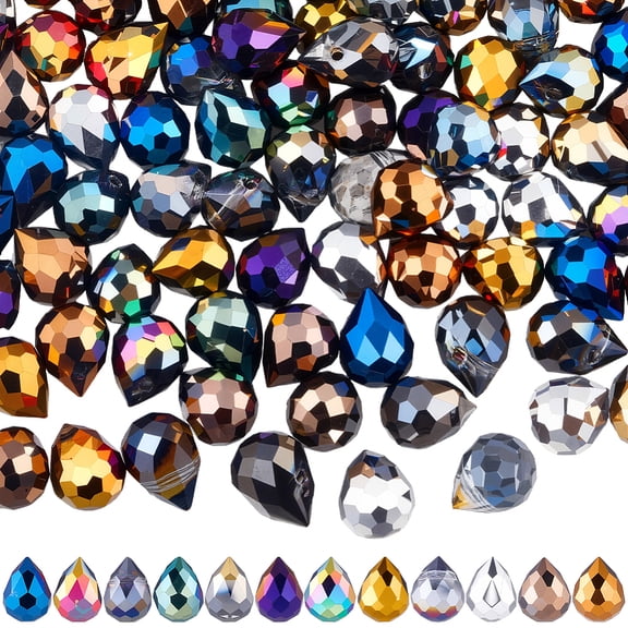 120Pcs Chandelier Prisms Suncatcher Rainbow Maker Electroplate Glass Bead Teardrop Faceted Beads Hanging Ornaments