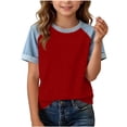 thumbnail image 2 of ZOYOEN Girls Color Block T Shirts- Casual Short Sleeve Crewneck Summer Kids Fashion Tops Red Size 5-14, 2 of 5