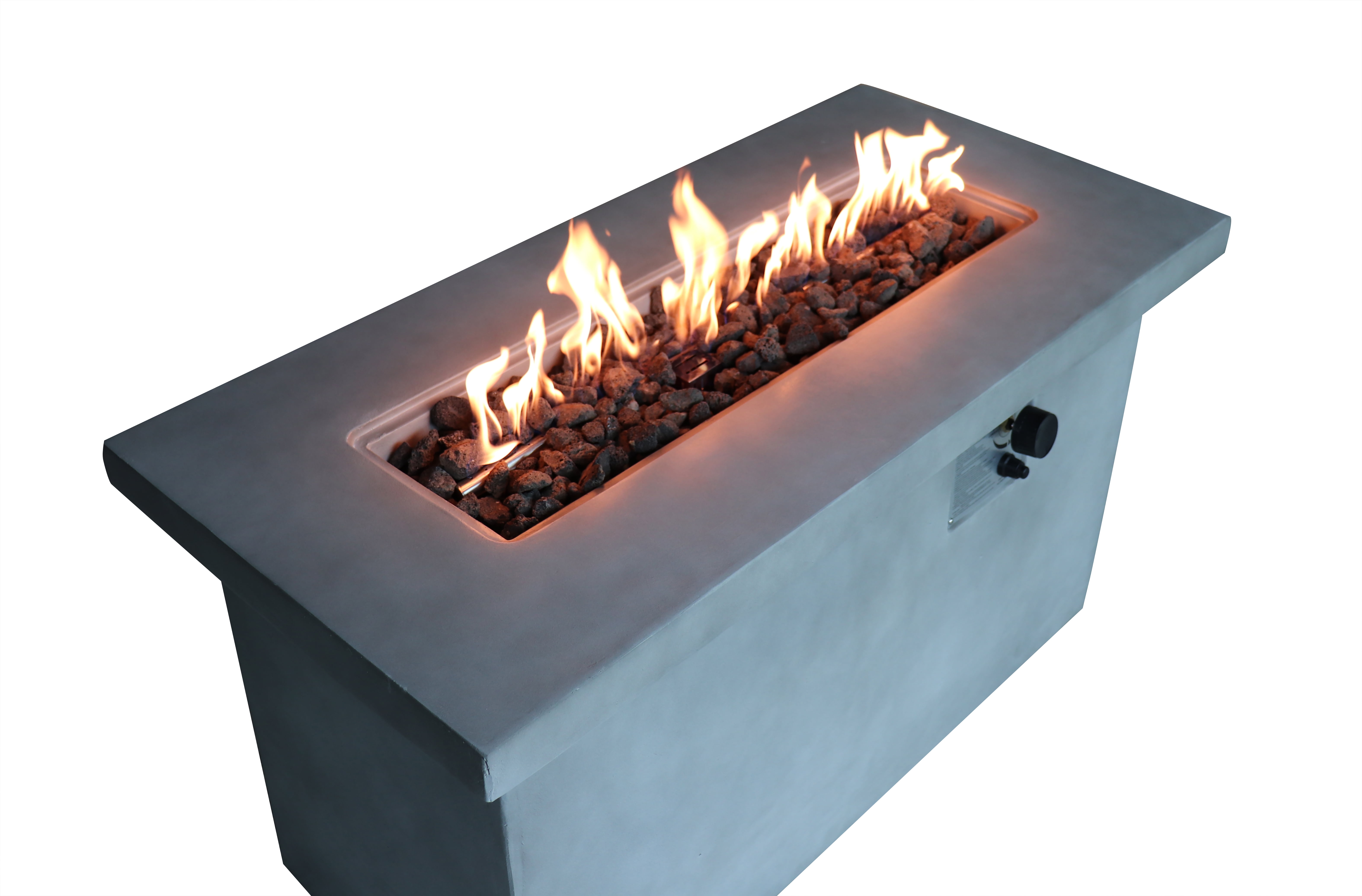 E-Western 24-inch Outdoor Gas Fire Pit Table in Concrete with Lava Rocks BTU 50000 Rust & Weather Resistant Gray