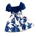 thumbnail image 2 of WOLLED Toddler Baby Girls Short Flare Sleeve Dresses 4-7y Kids Square Neck Floral Princess Dress Casual Square Neck Tutu Dress Summer Party Princess Dress with Bowknot, 2 of 11