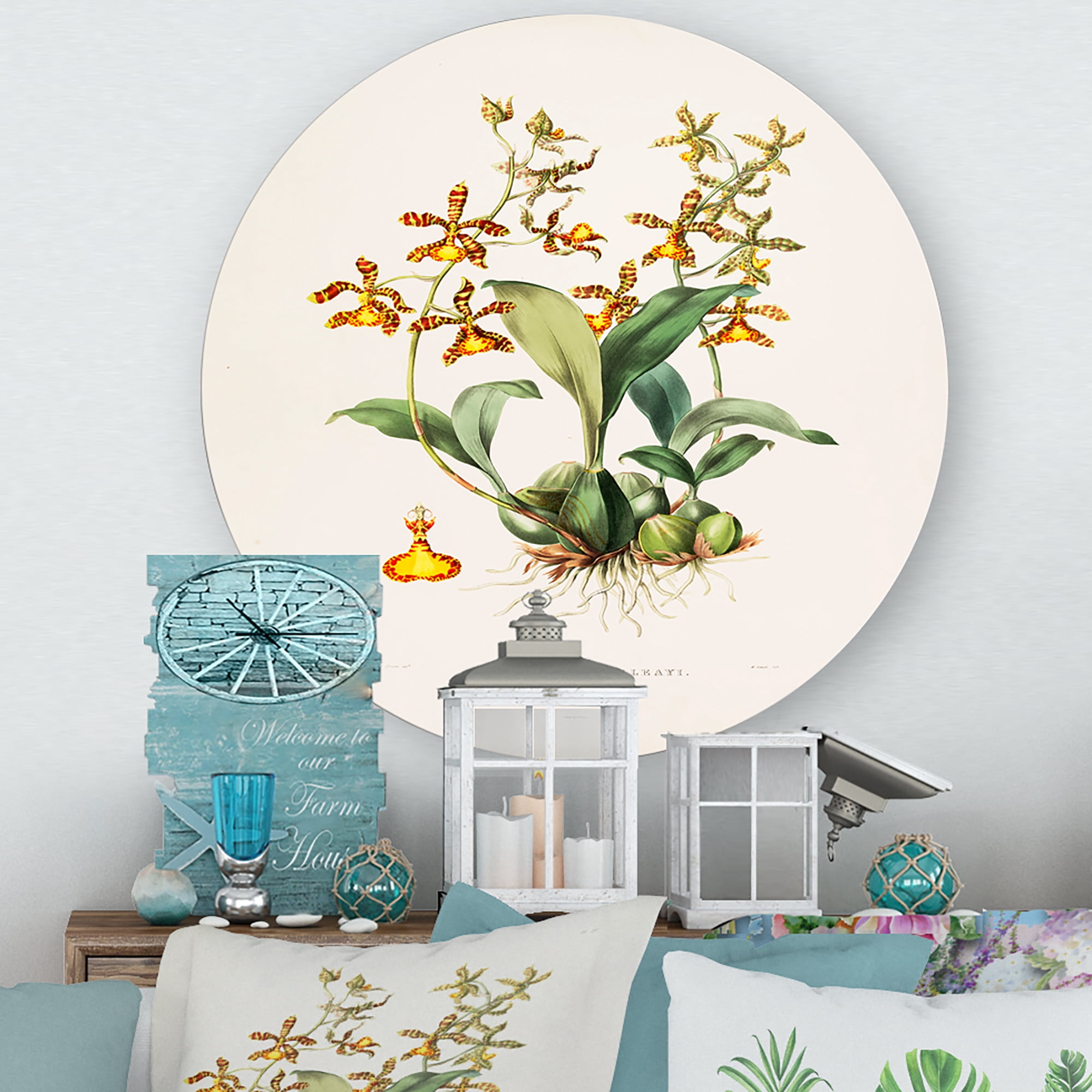 Designart 'Ancient Flower I' Traditional Circle Metal Wall Art 23x23 - Disc of 23