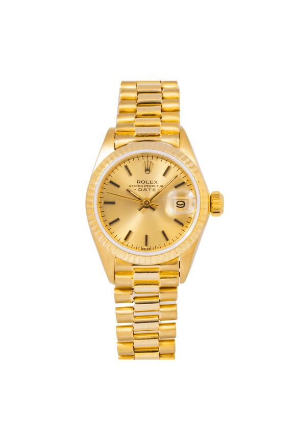Pre-Owned Rolex Datejust 26MM 69178 Champagne Dial Fluted Bezel 18K Yellow Gold President Bracelet
