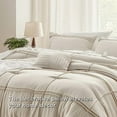 thumbnail image 4 of Full Comforter Set - 4 Pieces Grid Pleat Bed Set, Beige Boho Bedding for All Season, 1 Soft Comforter, 2 Pillowcases, 1 Decorative Pillow, 4 of 7