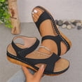 thumbnail image 4 of HTHLVMD Women's Wedge Sandals, Cut-Out Casual Sandals, Low Heel Comfort Shoes, Everyday Summer Shoes, Sandals for Women Thick Soles Open Toe Wedges Lightweight Hook and Loop Sandal, Black 6, 4 of 8