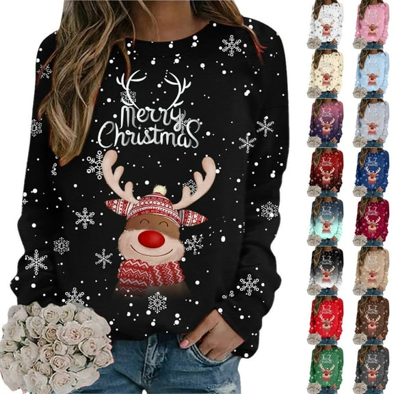 larppty Women Ugly Christmas Sweatshirt Long Sleeve Shirts O-neck Pullover Black, XXL