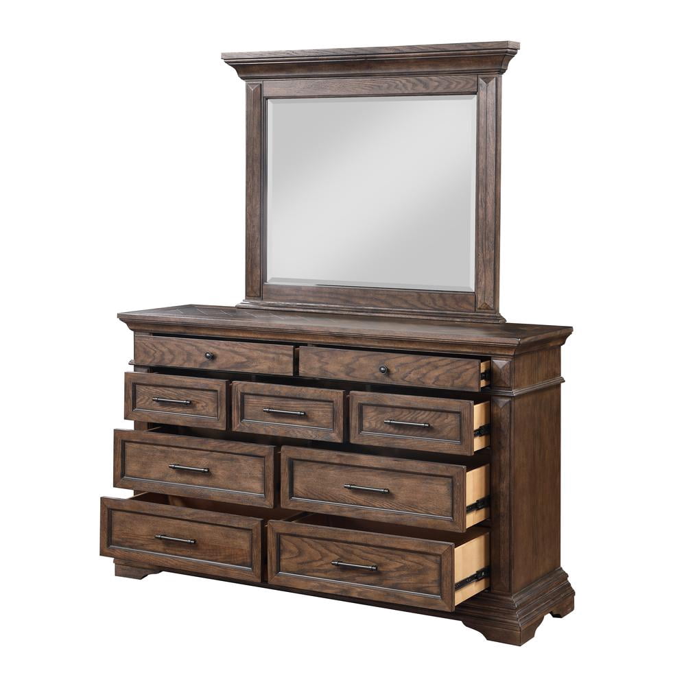 New Classic Furniture Mar Vista Solid Wood Dresser with Mirror in Brushed Walnut