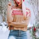 thumbnail image 4 of Long Sleeve Vintage Sweater, Ribbed Collar Crewneck Fashion Comfortable Vintage Printed Knitted Pullover For Female For Home, 4 of 7