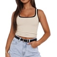 thumbnail image 2 of Womens Summer Square Neck Ribbed Slim Fitted Spaghetti Strap Tank Tops Apricot M, 2 of 9