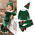 thumbnail image 1 of Irfora Conjunto de ropa navideña para niñas encantadoras, disfraz de Papá Noel de terciopelo coral con parte superior de campana de manga larga para niñas de 1 a 7 años, verde 80yd Irfora Ropa, 1 of 7