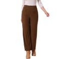 thumbnail image 4 of Pantalones de pana para mujer INSPIRE CHIC 2025, casuales, de cintura alta, con un botón, elásticos, sueltos, de pierna ancha con bolsillos, M, marrón oscuro, 4 of 6