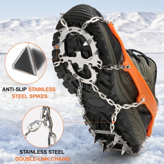 Snow 18 Spikes TRACTION TROSS MUJERES HOMBRES anti-Slip Snow Snow Agros con Bolsas de Almacenamiento para Caminar de Caminata de Montañismo