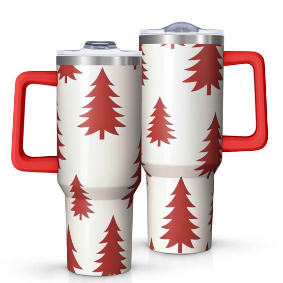 Red Christmas Tree Pattern Tumbler with Handle and Lid,40oz Double Wall Vacuum Insulated Tumbler,Cups Gift for Women and Men