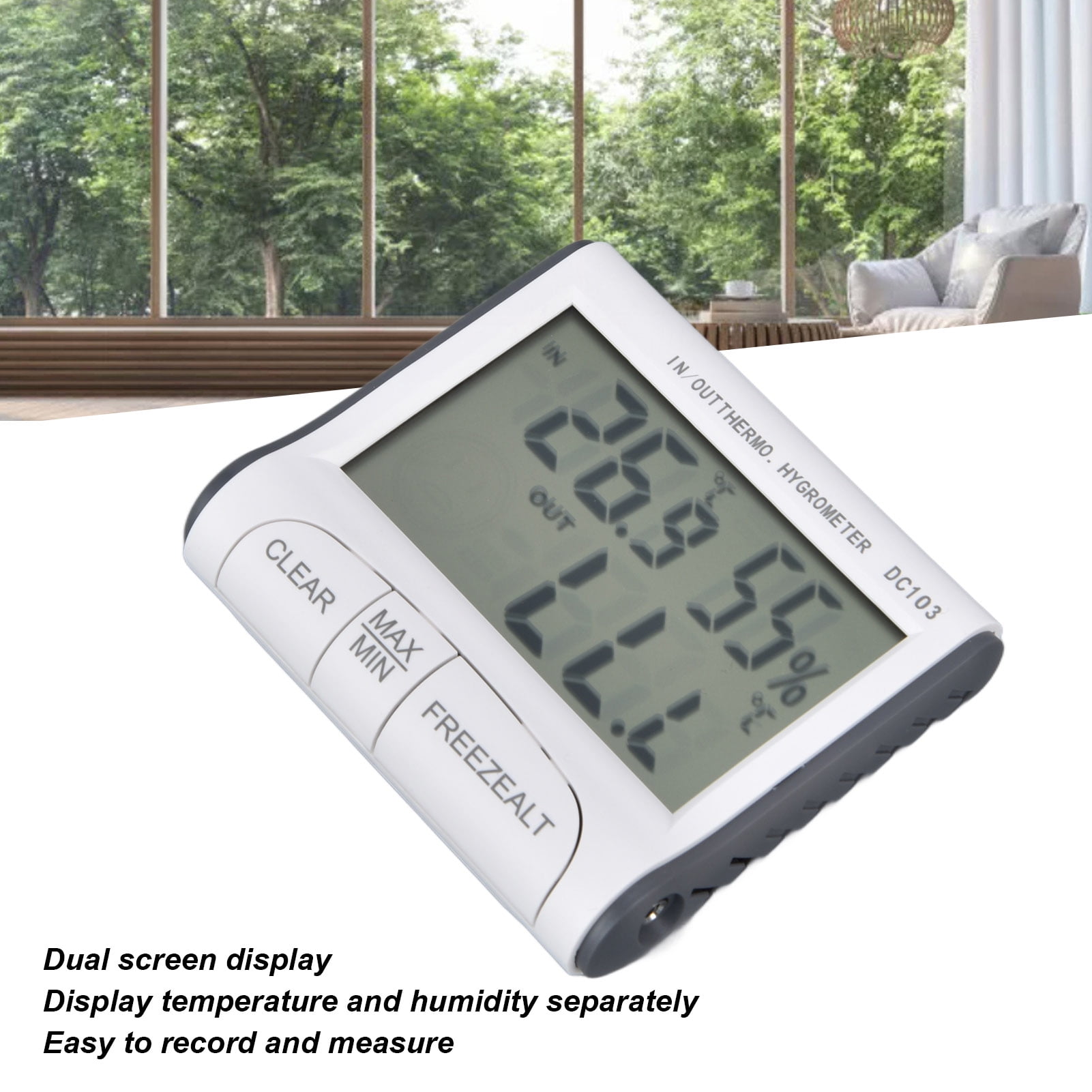 Indoor Thermometer, Dual Screen Display Plastic Material 8x7x1.6cm Humidity Meter Digital Storage Function  For Recording For Measurement