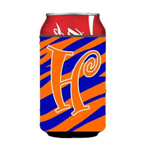 Carolines Treasures CJ1036-HCC Letter H Initial Monogram - Tiger Stripe Blue And Orange Can Or Bottle Hugger