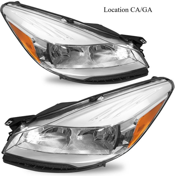 For 2013-2016 Ford Escape SUV Chrome Halogen Headlights Assembly Left Right Pair