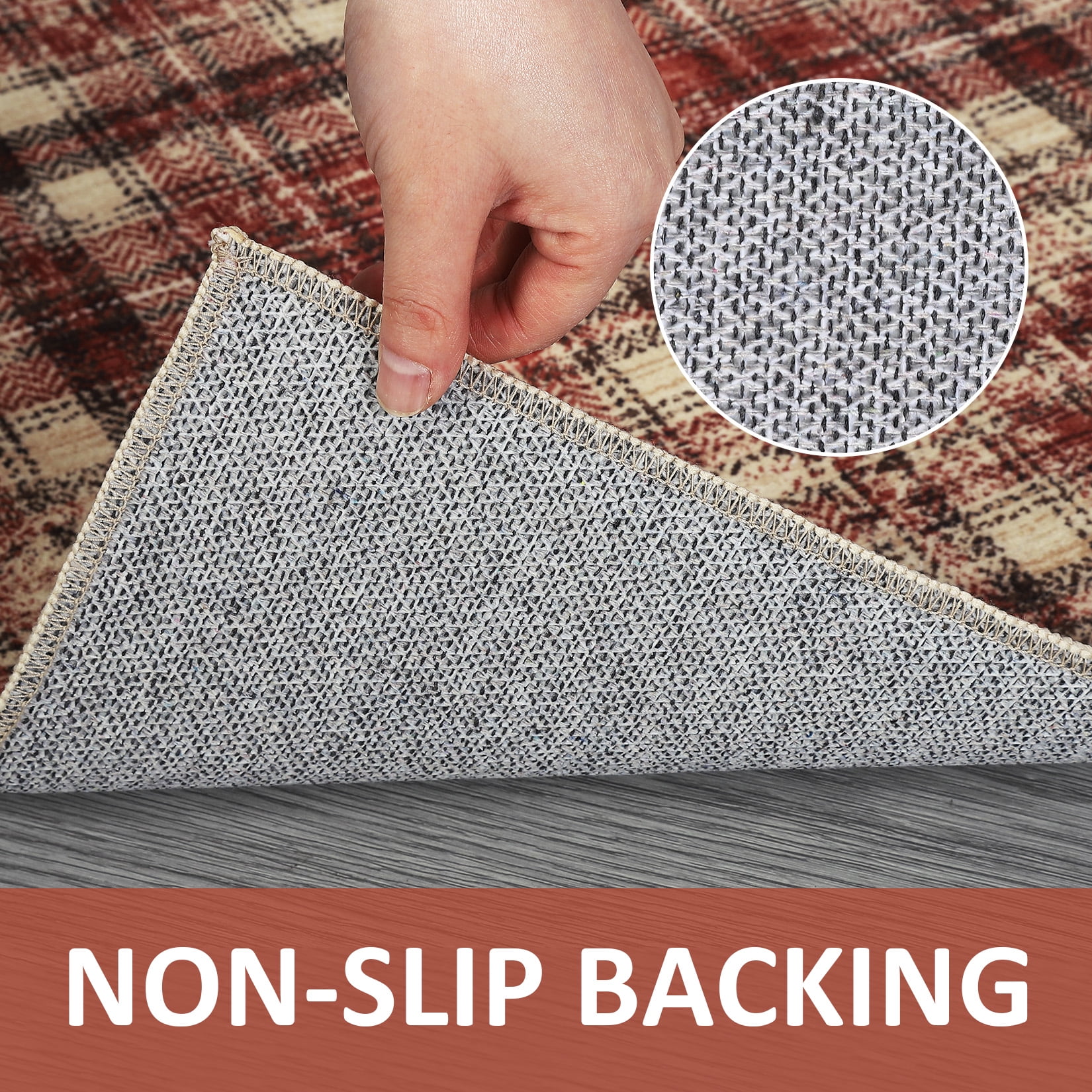 GlowSol 9'x12' Washable Area Rugs for Living Room Modern Farmhouse Plaid Rug Non-Slip Low Pile Large Rug Floor Cover, Red