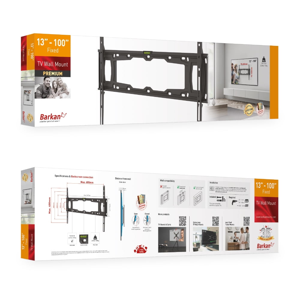 Barkan Fixed TV Wall Mount 32 - 90 inch Low Profile Auto Locking Patent Lifetime Warranty