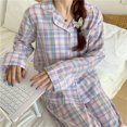 thumbnail image 1 of Pyjama style Coréen pour Femmes à Carreaux Mignon Printemps et Automne cardigan à Col Rabattu Manches Longues Tenue d'Intérieur, 1 of 5