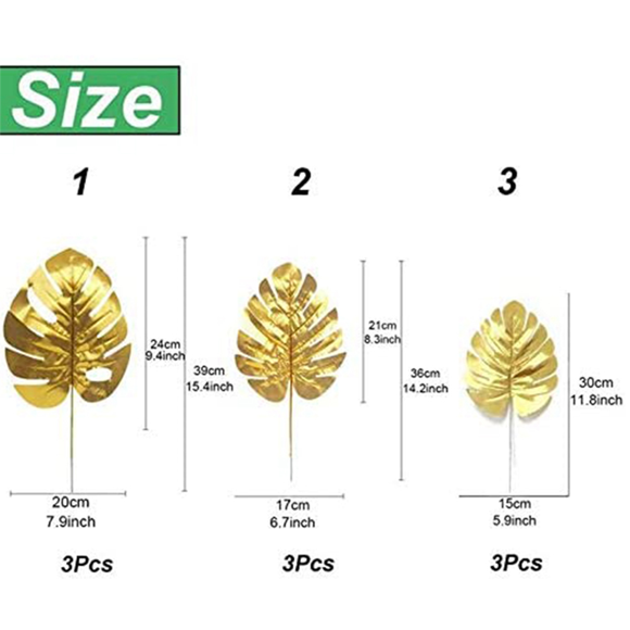 48Pcs Artificial Leaves Gold Palm Leaves Golden Tropical Plants Palm Leaves for Wedding Home DIY Decorations Supplies
