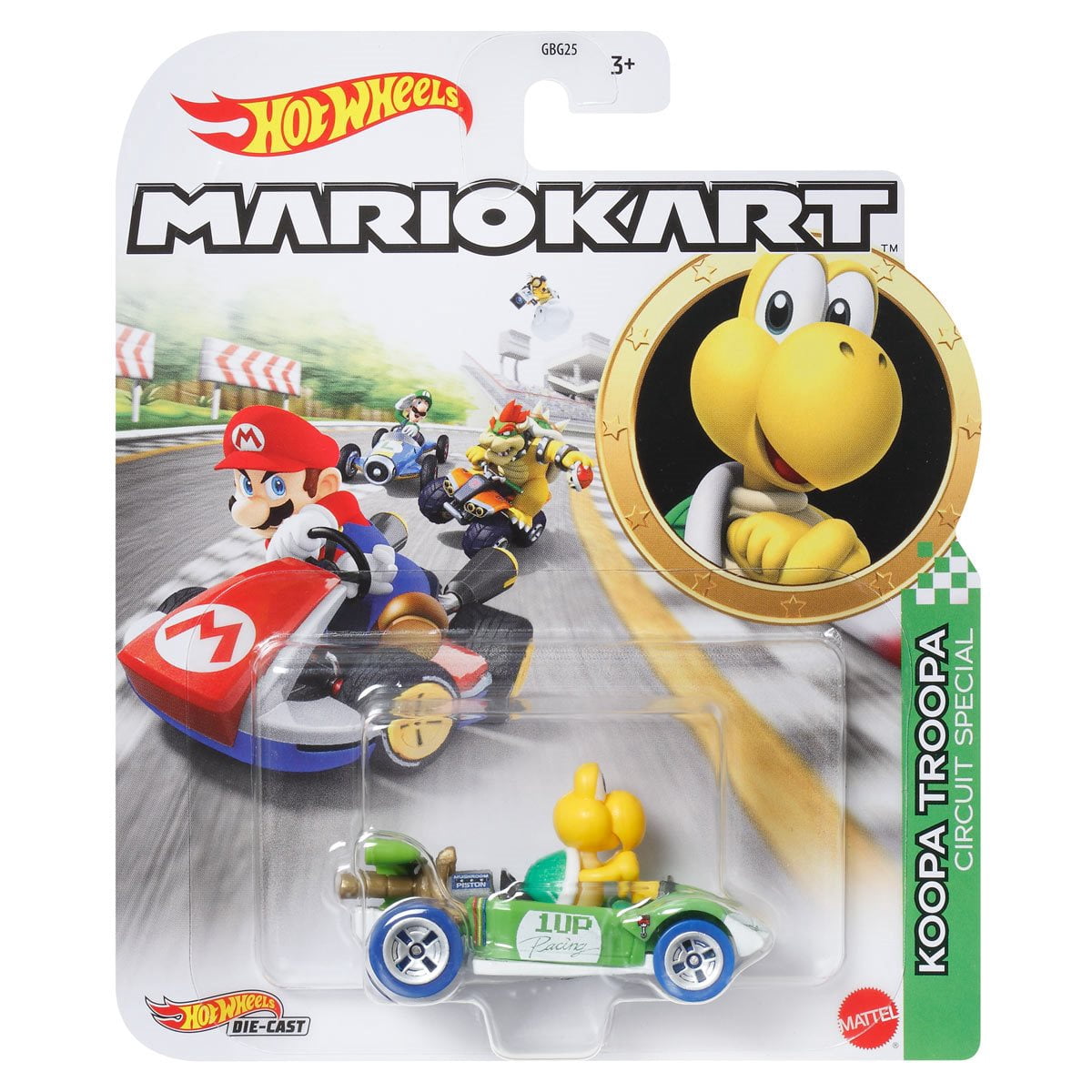 Hot Wheels Mario Kart Die-Cast Character Cars Collection, 6-Pack Set, Toad, Princess Peach, Yoshi, Donkey Kong, Koopa Troopa, Shy Guy Gbg25-957h