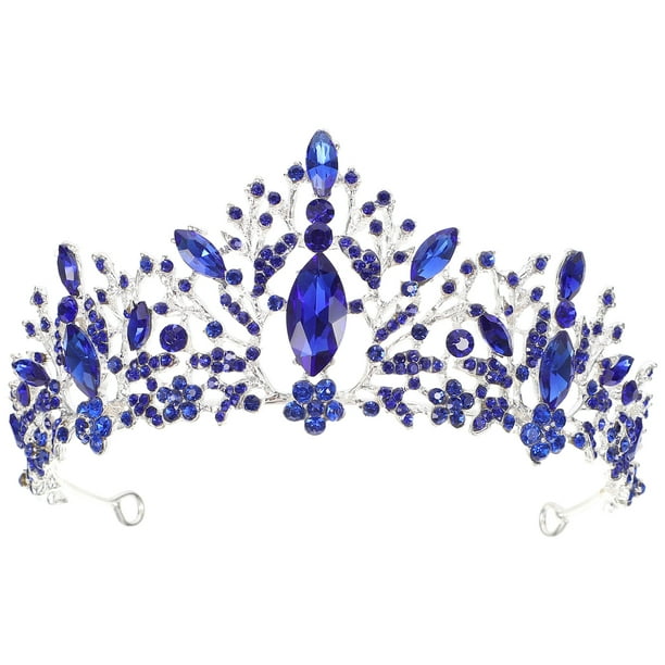 Corona barroca Encantadora Diadema de aleación de diamantes de imitación Tiara Pasador de pelo para boda Fiesta nupcial Cumpleaños (Azul)