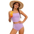 thumbnail image 5 of Avrnliq Tween Girls Purple Tankini Swimsuit, Modest Two Piece High Waisted Bathing Suit with Floral Cutout, Square Neck Adjustable Straps Blend for 6-14 Years,Size 13 T, 5 of 7