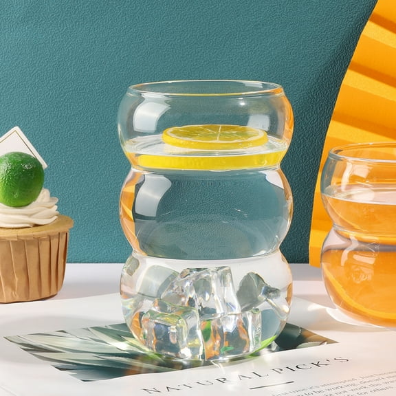 Creative Glass Cups 18 oz Glass Clear Ripple Coffee Mug Entertainment Dinnerware Glassware for Wine Beer Coffee Juice Beverage Smooth