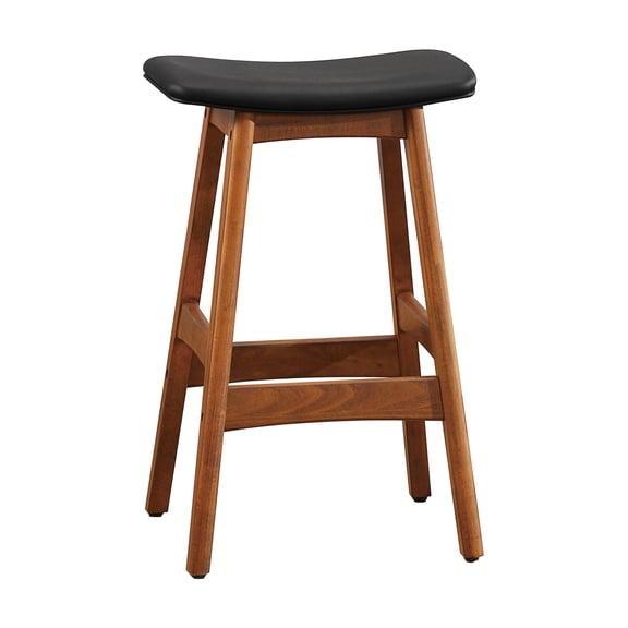 JERFIT Mid-Century Modern Bar Stools Set of 2, Counter Height Faux Leather Seat Solid Wood Frame Barstools for Kitchen Island Dining