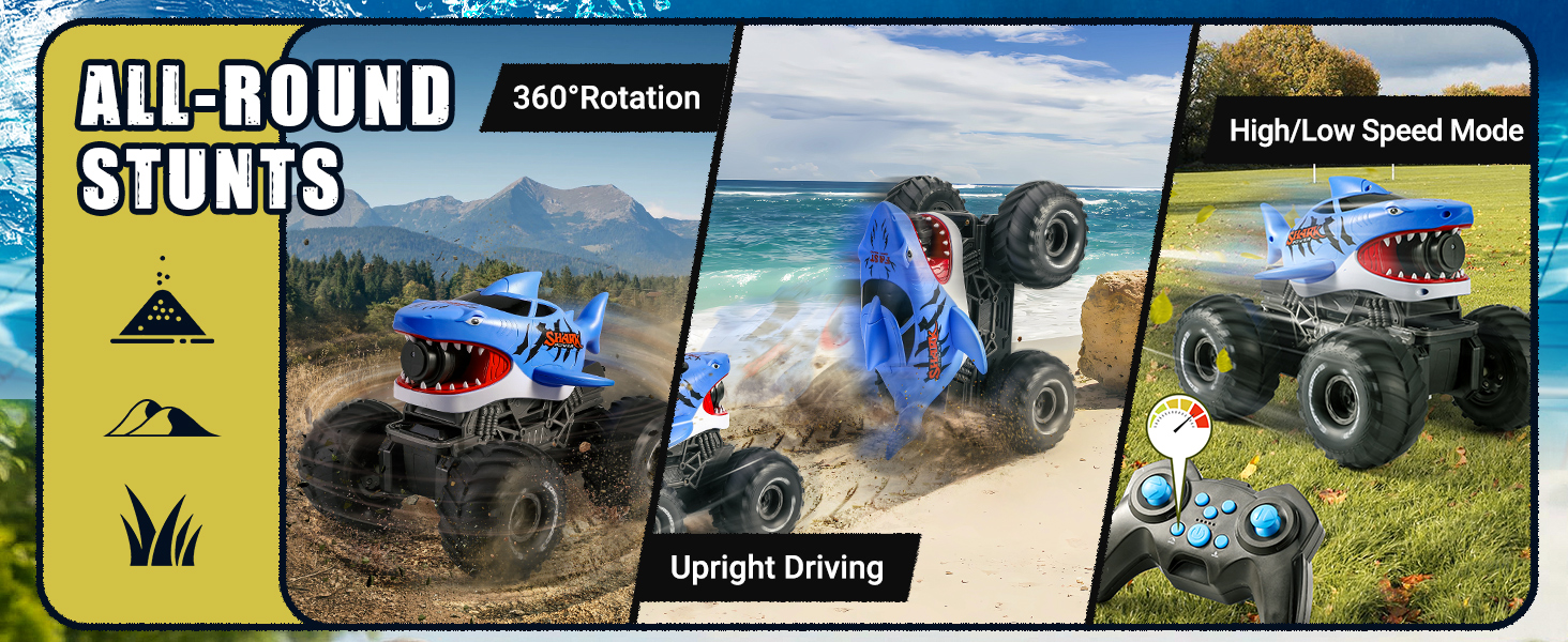 Adofi Amphibious Remote Control Car, 4WD All-Terrain Off-Road Water Toys, 2.4GHz Shooting Waterproof RC Monster Truck, Toys for Boys 3 6 Years - Gray