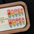 thumbnail image 3 of Dainty Rainbow Fruit Press On Nails for Women Almond Medium, Colorful Apple Design on French Tip Handmade Acrylic Nail, 3 of 7