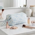 thumbnail image 4 of Quilted Large Capacity Travel Portable Carrying Case Casual Hair Tools Travel Bag for Women Girls Work Shopping Vacation Daily (Blue flower), 4 of 10