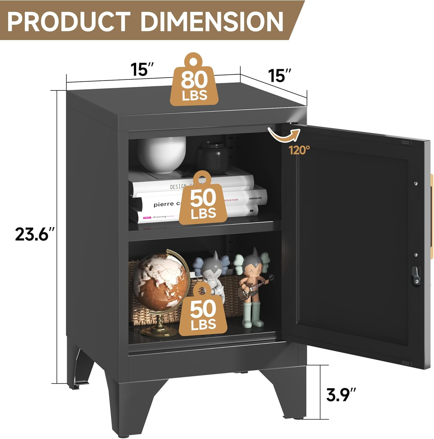 Black Metal Storage Locker with Adjustable Shelf & Removable Legs - 2-Tier Utility Cabinet for Bedroom, Home, Office (Easy Assembly)